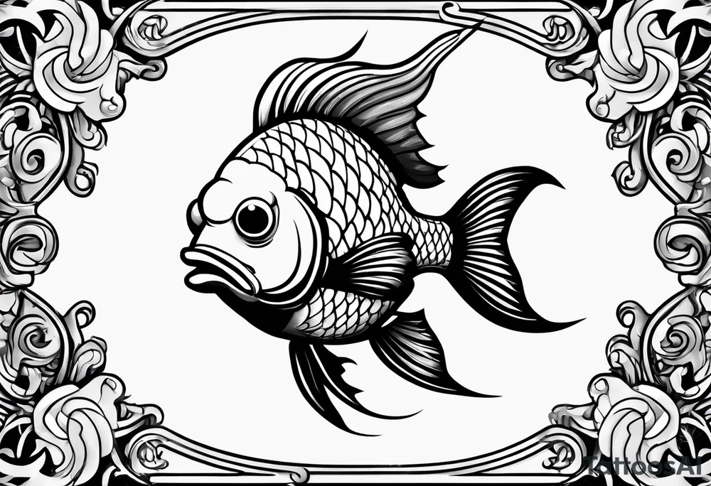 Cartoon fish with a mean face, angry expression, realistic tattoo idea