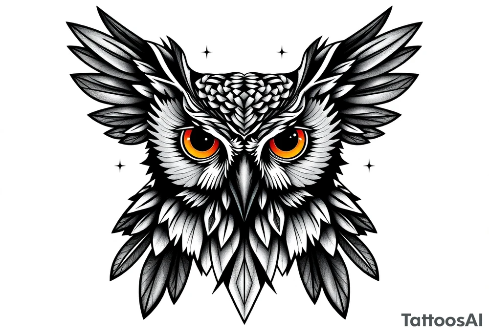 Geometric asymmetric owl tattoo idea