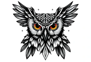 Geometric asymmetric owl tattoo idea