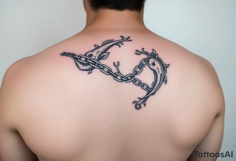 Ocean with an unbroken chain, complex, realistic, feminine, thin lines tattoo idea