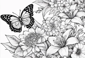Butterflies with lilys, asters and morning glories tattoo idea