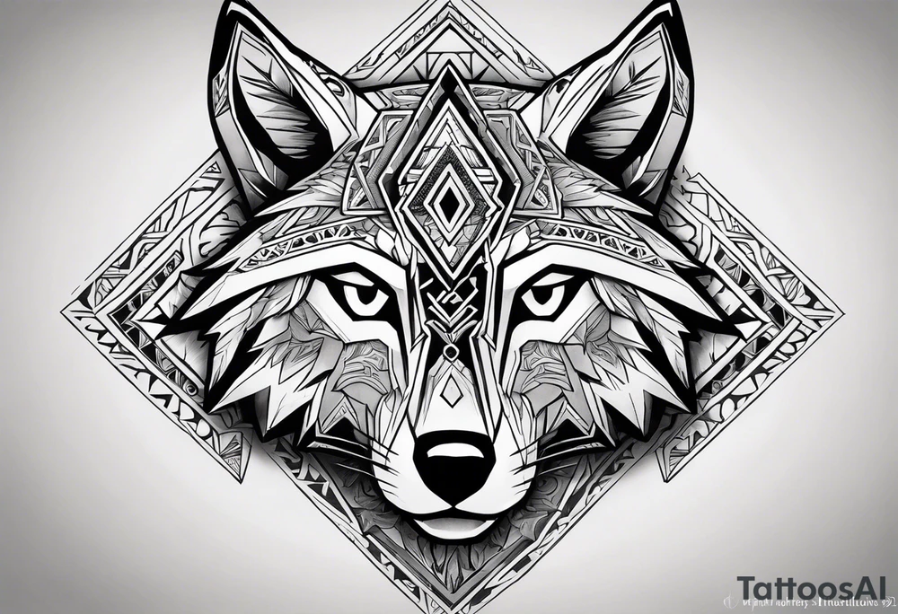 Legend of zelda link wolf in profile, in the center of his forhead is a diamond shape with a dot in the middle done in the style of black line work tattoo idea