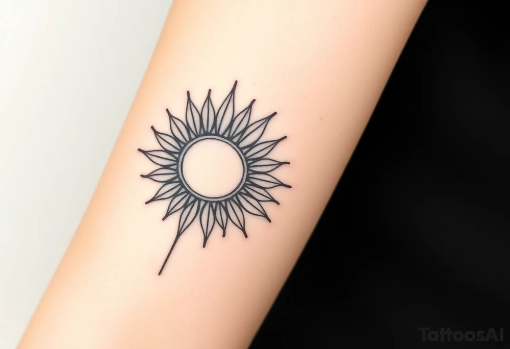 Shining Mystical sun with long  leaning sunflower sun tattoo idea