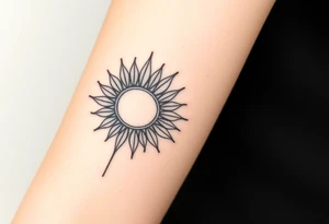 Shining Mystical sun with long  leaning sunflower sun tattoo idea