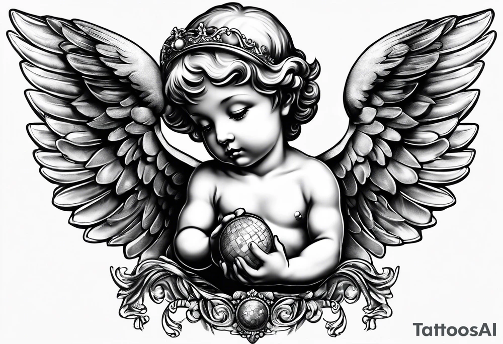 little angel holding the globus tattoo idea