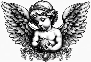 little angel holding the globus tattoo idea