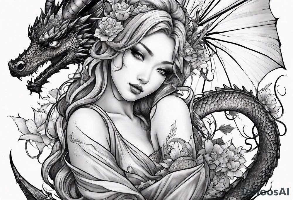 fairy nymph with a dragon friend tattoo idea