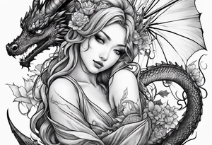fairy nymph with a dragon friend tattoo idea