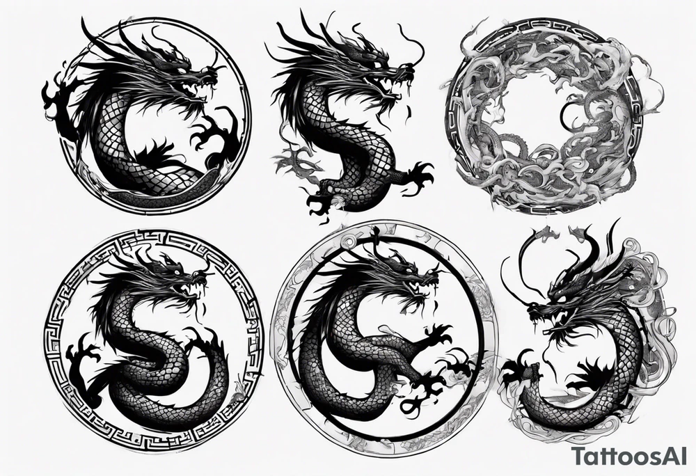 Chinese dragon in a circular shape with "02.03" written on its skin tattoo idea