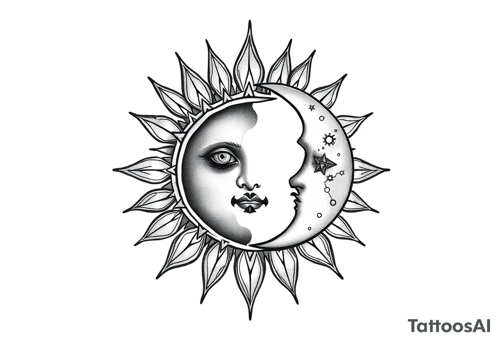sun and moon with constellation patterns tattoo idea