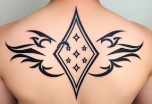 A sharp edged rip curl wave with small diamond stars inside of an elongated diamond tattoo idea