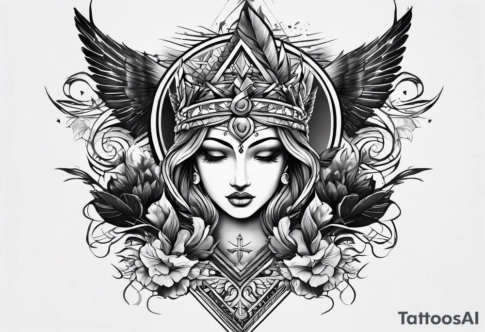 Please design a tattoo that has a representation of God underneath an up arrow to the left of the representation of me above a down arrow tattoo idea