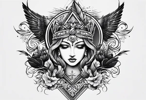 Please design a tattoo that has a representation of God underneath an up arrow to the left of the representation of me above a down arrow tattoo idea