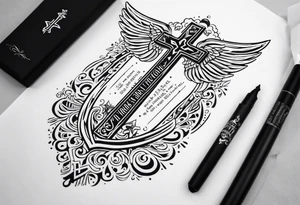 Something biblical quote, and angel, crosses tattoo idea