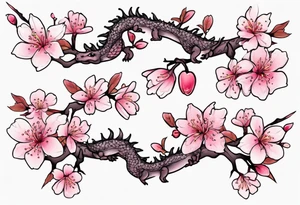 branch with small cherry blossom flowers and one small dragon tattoo idea