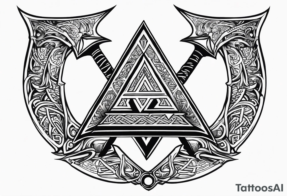 Valhalla sword shield dragon axe Valknut tattoo idea