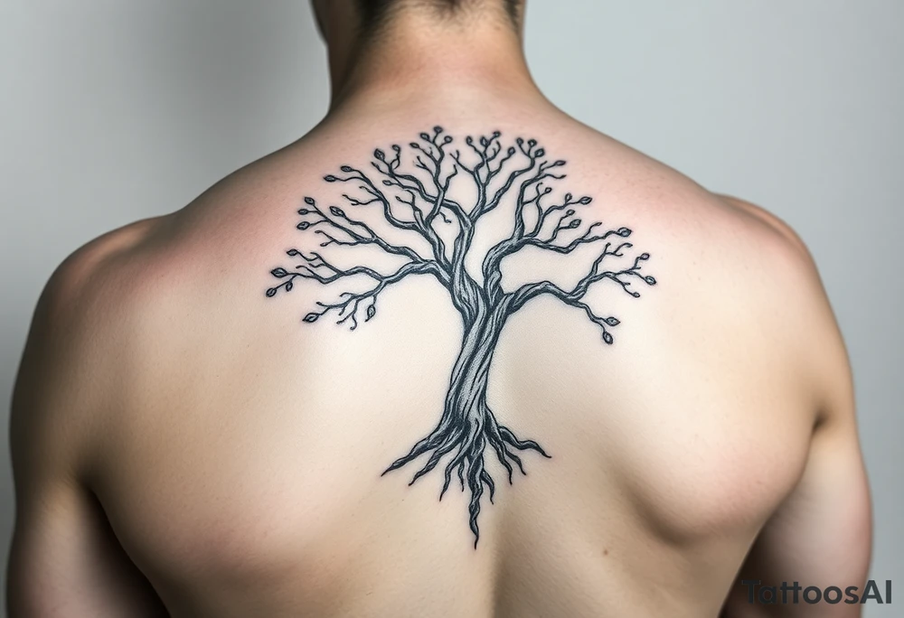 a semi realistic tree of life on sleeve tattoo idea