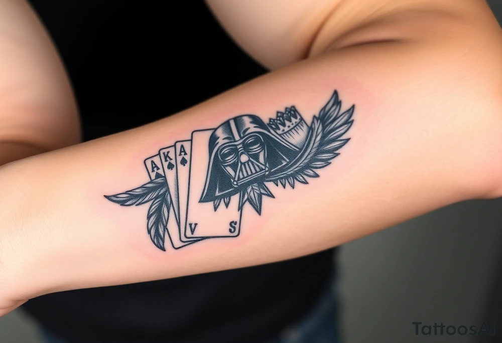 deck of cards, Darth vader, black feathers. princess crown tattoo idea