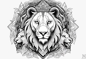 Powerful majestic lioness and four cubs with a rising Phoenix and my name marcia tattoo idea