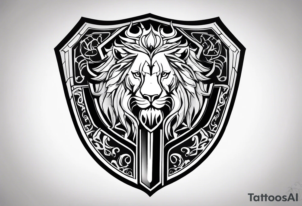 Valhalla shield sword lion dragon runes tattoo idea