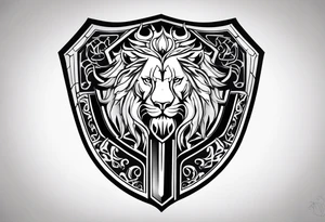 Valhalla shield sword lion dragon runes tattoo idea