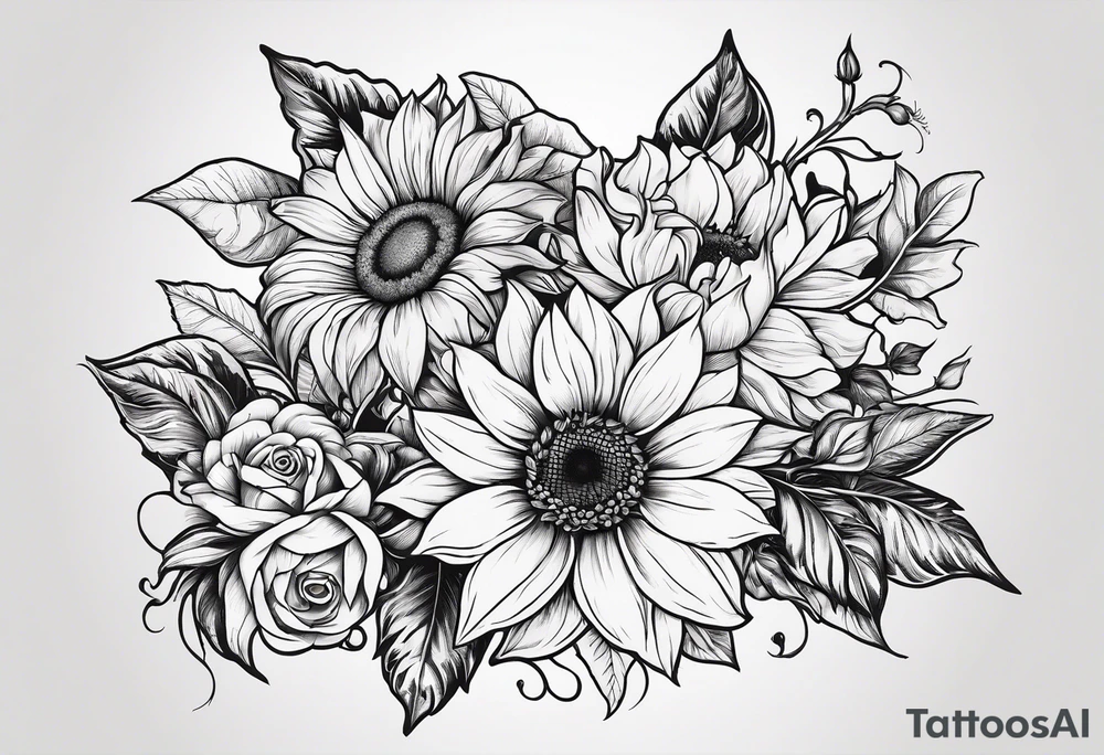 Sunflower daffodil, daisy, rose, Adler, chrysanthemum, holly Birth flower tattoo idea