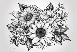 Sunflower daffodil, daisy, rose, Adler, chrysanthemum, holly Birth flower tattoo idea