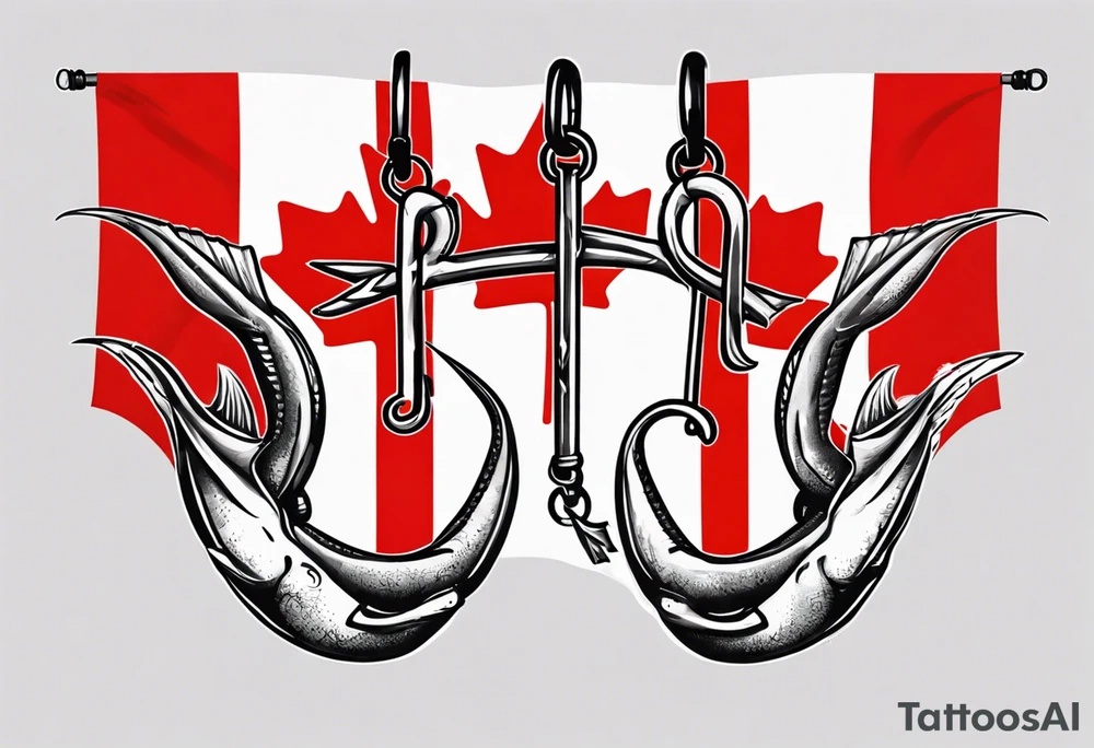 Canadian flag with crossed fish hooks tattoo idea