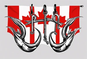 Canadian flag with crossed fish hooks tattoo idea