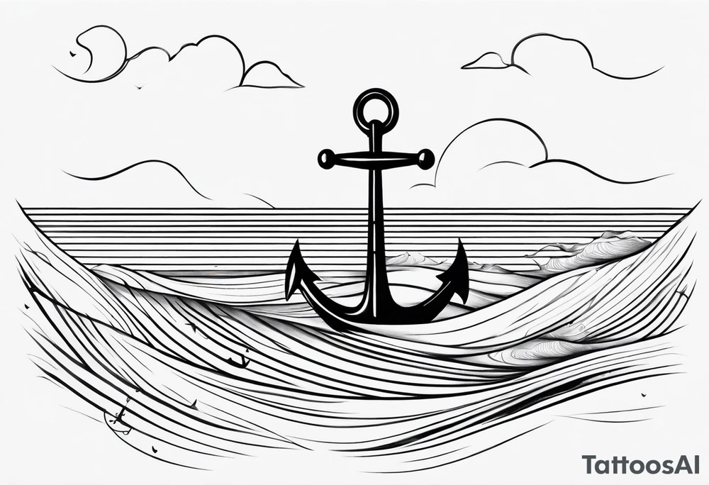 Feminine
 waves and anchor along spine tattoo idea
