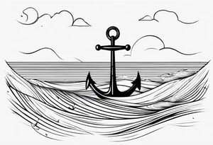 Feminine
 waves and anchor along spine tattoo idea