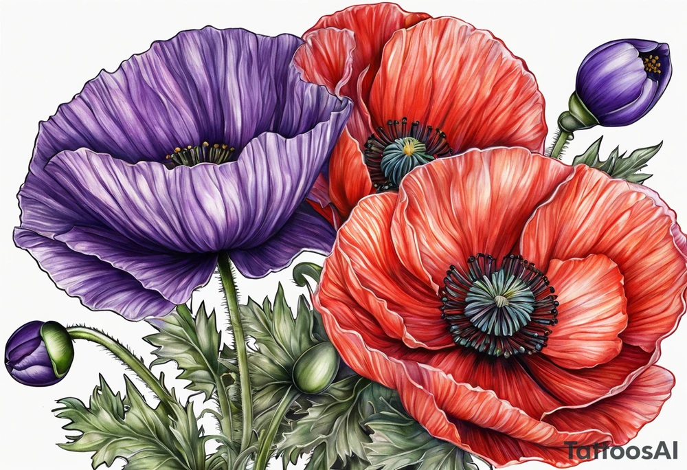 Poppy and violet tattoo idea