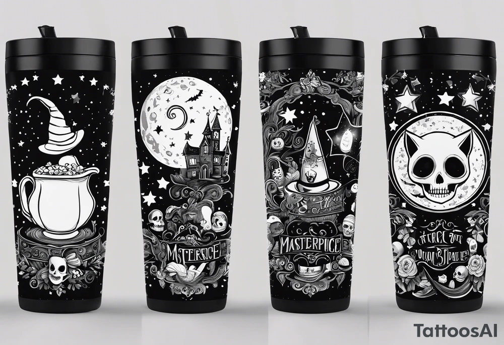 Trick or treat, 20 oz tumbler banner design, candy, minimalist, potions, brew, broom, spellbound, voodoo, cat, poly juice potion, moon, stars, sugar skull tattoo idea