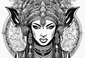 African deities, fierce queen , capricorn , numerology tattoo idea