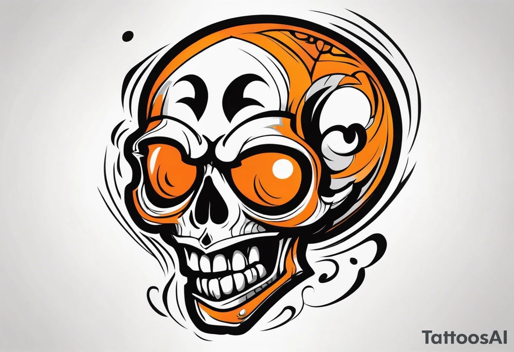 skull laughing black and orange tattoo idea
