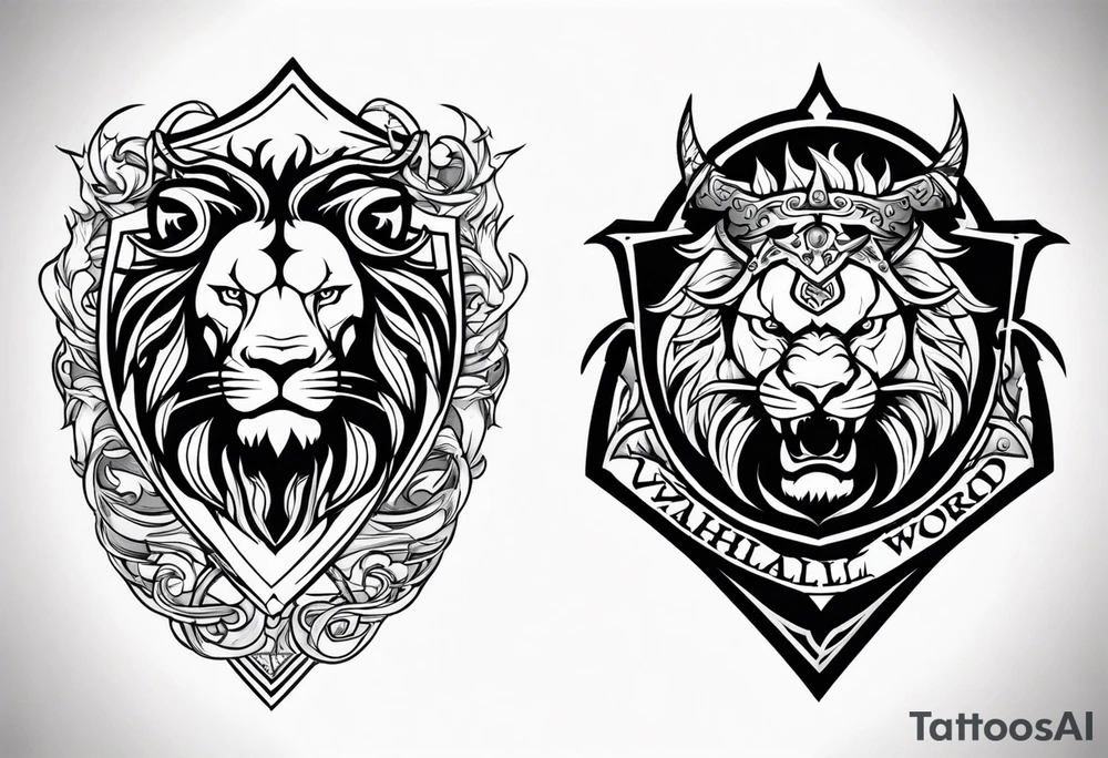Valhalla sword shield lion dragon tattoo idea
