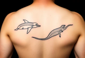 aboriginal indigenous - 2 tribes dolphin and sand goanna. Sibling symbols 2 females 1 male. Water ways dot art on arm tattoo idea