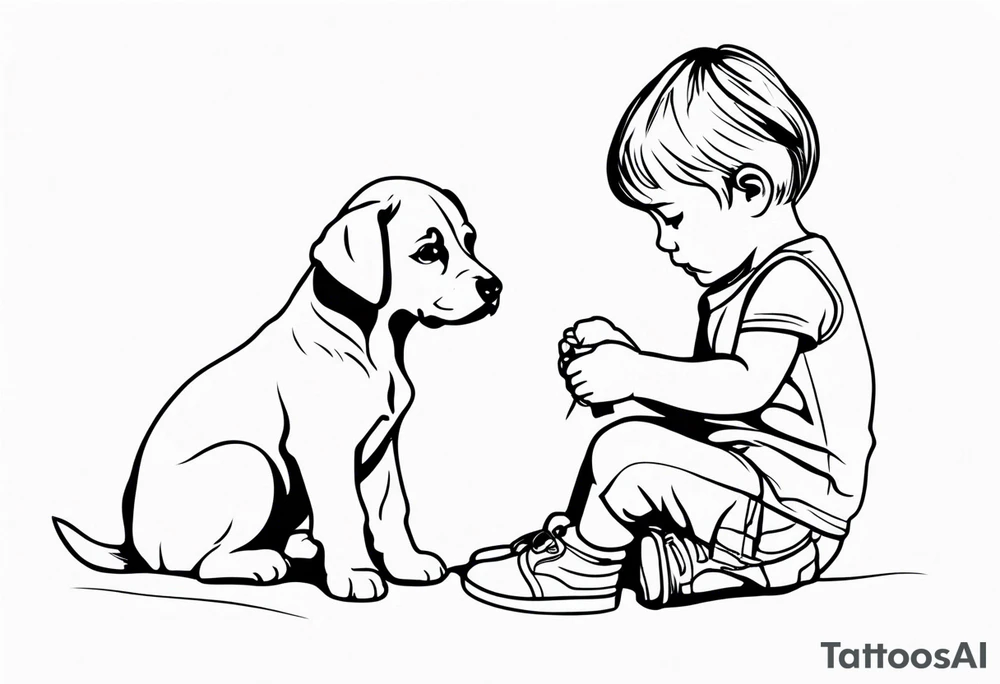 child playing with puppy tattoo idea