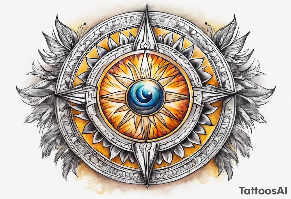 feathered calendar sun stone tattoo idea
