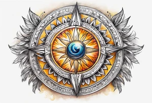 feathered calendar sun stone tattoo idea