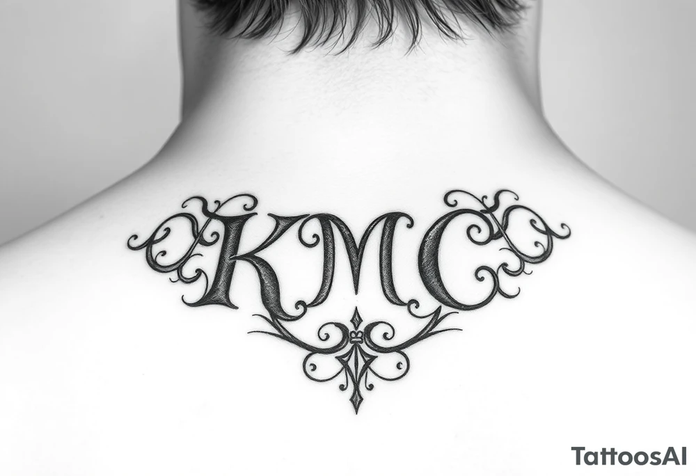 my daughters initials small neck tattoo :KMC tattoo idea