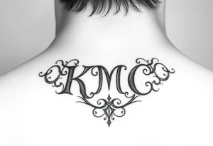 my daughters initials small neck tattoo :KMC tattoo idea