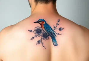 Bluebird with flowers tattoo idea