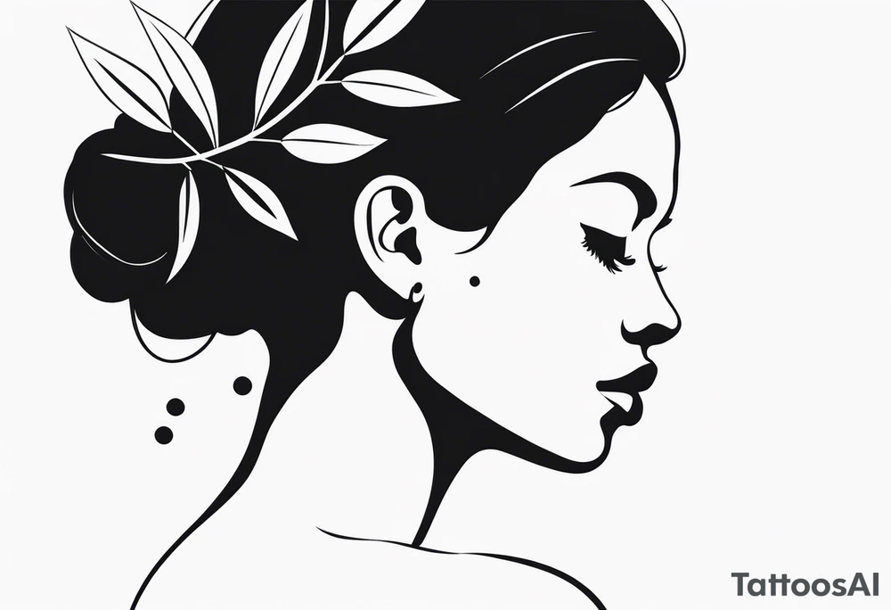 silhouette of a woman with an olive branch and 4 dots tattoo idea