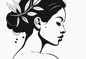 silhouette of a woman with an olive branch and 4 dots tattoo idea