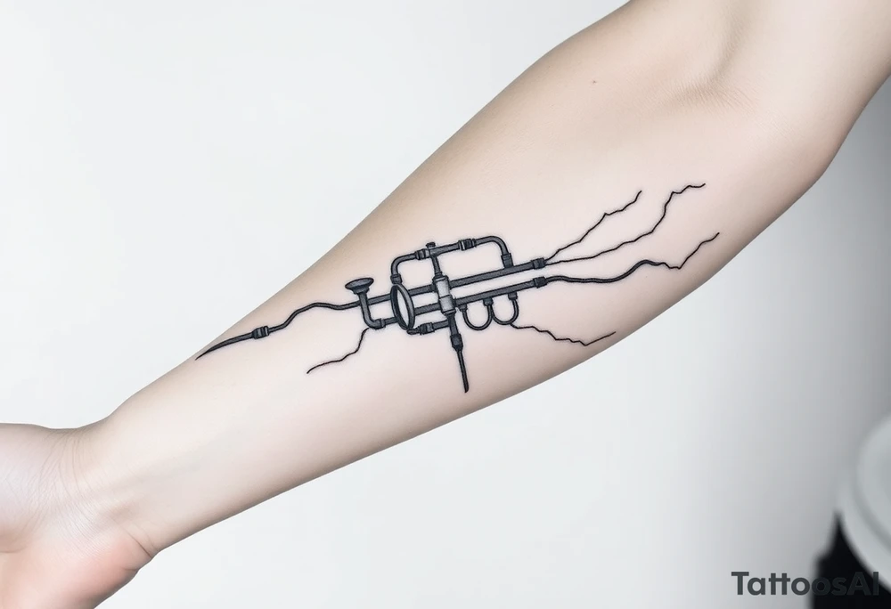 long System of pipes that transitions and transforms into veins of forearm tattoo idea