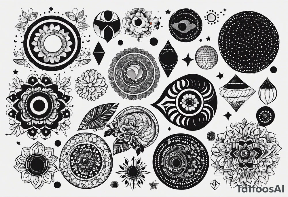 simple shape made from black dots and circles to go on upper arm/shoulder tattoo idea