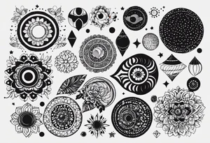 simple shape made from black dots and circles to go on upper arm/shoulder tattoo idea