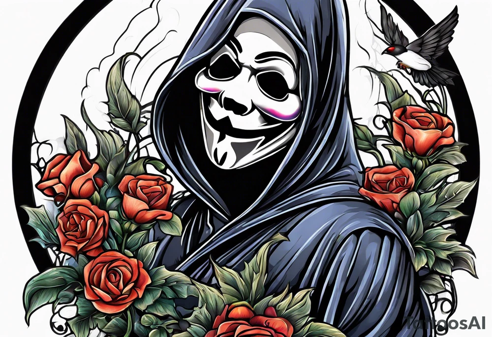 Ghostface holding flowers tattoo idea
