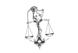 I want a tattoo that combines the Aquarius water bearer and the Libra scales. The water should flow elegantly from the jug, merging into or balancing the scales below. tattoo idea